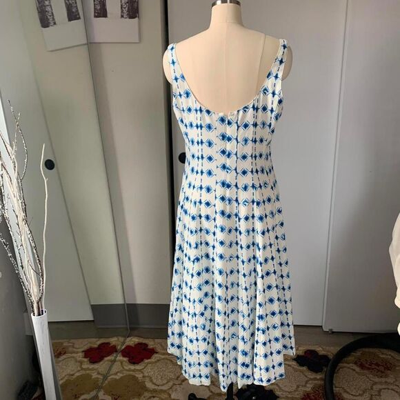 Christian Lacroix linen blend Dress vintage blue white sz L - Picture 5 of 9